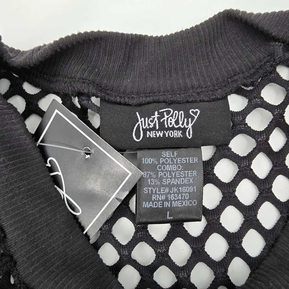 Just Polly Mesh Black Long Sleeve Top Size L